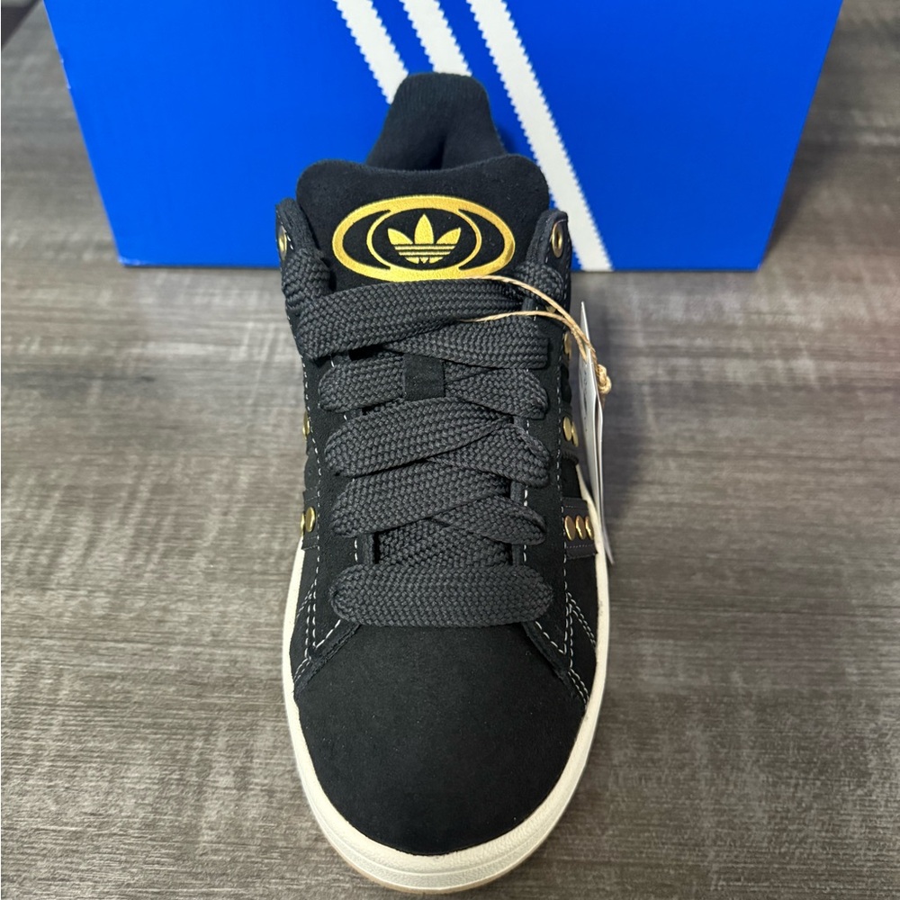 Adidas Campus Black Suede Sneaker with Gold Accents - Picture 3 of 5